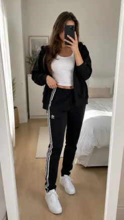 adidas Originals Firebird Trainingshose – Schwarz / Weiß – Trefoil – Größe M