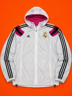 Adidas Real Madrid Windbreaker Jacke Weiß Pink Vintage Y2K Hooded Jacket L