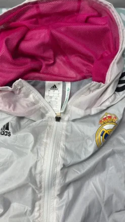 Adidas Real Madrid Windbreaker Jacke Weiß Pink Vintage Y2K Hooded Jacket L