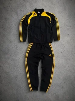 Adidas Vintage Tracksuit Set Black/Yellow | Trainingsanzug Komplett Set | Oldschool Streetwear