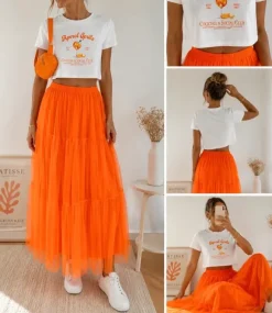 Aperol Spritz Sommer-Set, Crop Top & Tüllrock Gr. L