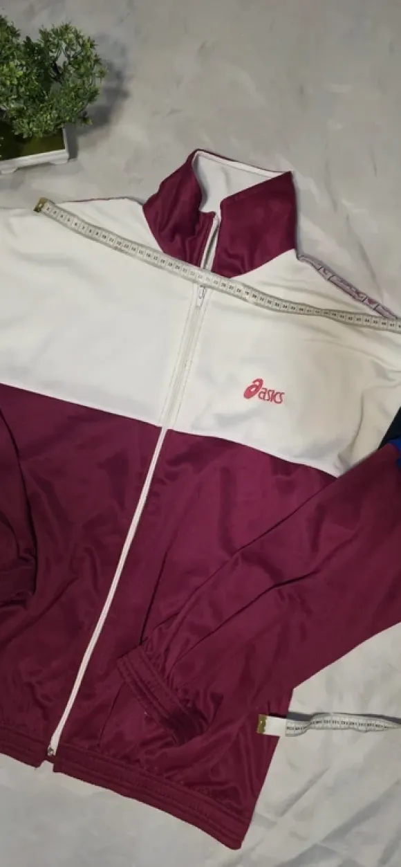 Asics Vintage Track Jacket Burgundy Weiß Y2K Retro Sportswear Größe L
