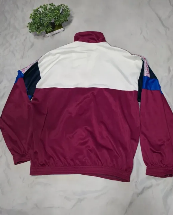 Asics Vintage Track Jacket Burgundy Weiß Y2K Retro Sportswear Größe L