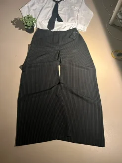 Black Baggy Pinstripe Striped Trousers