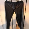 Black Liquid Leather Fetish Leggings - Pouch Front