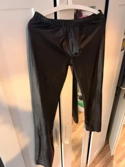 Black Liquid Leather Fetish Leggings - Pouch Front