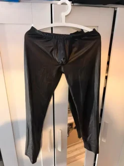 Black Liquid Leather Fetish Leggings - Pouch Front