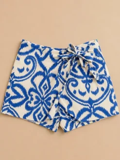 Blauw/Witte Print Short met Strikdetail – Maat 46