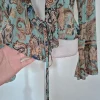 Boho Y2K Style Paisley Mesh Cardigan Bluse/Cover Up mit Rüschen