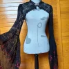 Bolero Oberteil mit gefächerten Ärmeln und rosa Stickereien neu Gr.L/XL