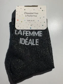 Chaussette à pailletés noir « la femme idéale  »