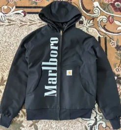 Custom Marlboro × Carhartt Zip-Hoodie Jacke Rot - Retro Workwear XL