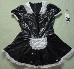 Damen Lack Zimmermädchen Kleid Kostüm Lackleder Glänzend Dehnbar