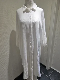 Damen musselin blusenkleid middikleid weiß
