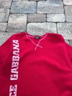 Dolce & Gabbana Fleece Pullover Bedruckt Y2K Designer 00s Herren Unisex Rot Weiß M