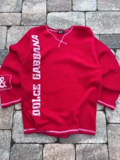 Dolce & Gabbana Fleece Pullover Bedruckt Y2K Designer 00s Herren Unisex Rot Weiß M