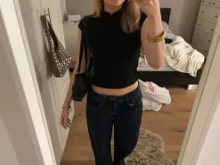 dunkelblaue low waist straight Jeans Pull & Bear