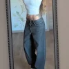 Gina Tricot perfect Damen straigt wide Leg Jeans Baggy grau schwarz 34 XS low-waist Y2K Style