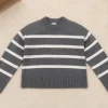 Grauer Gestreifter Strickpullover Größe S