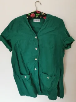 Grüner Vintage Blazer kurzarm aus Leinen