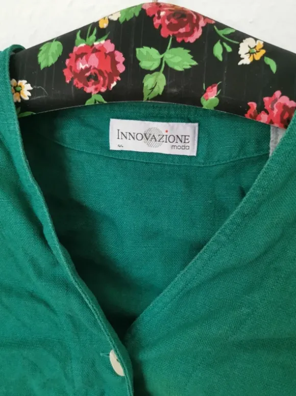 Grüner Vintage Blazer kurzarm aus Leinen