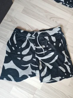H&M Herren Frottee Set – Resort Hemd & Shorts – Schwarz/Weiß Muster Gr.L