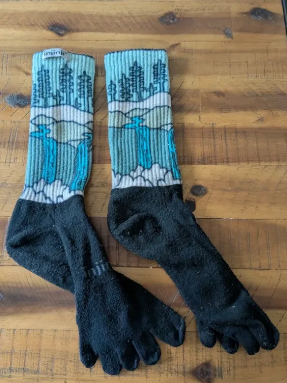Injinji Zehensocken Crew • Wald & Wasserfall Print • Gr. M (43-46) • Top-Zustand