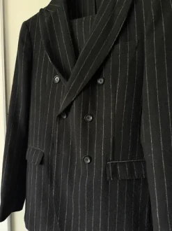 Italienischer Doppelreiher Nadelstreifen Anzug Schwarz Old Money Mafia Style Gr. M