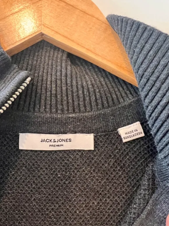 Jack & Jones Premium Pullover mit Reiverschlusskragen Größe M dunkelgrau