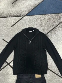 Jack & Jones Strickpullover Half-Zip Schwarz | Neu ohne Etikett | Kabelstrick