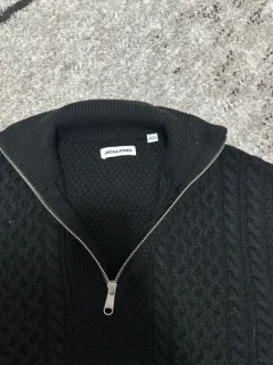 Jack & Jones Strickpullover Half-Zip Schwarz | Neu ohne Etikett | Kabelstrick