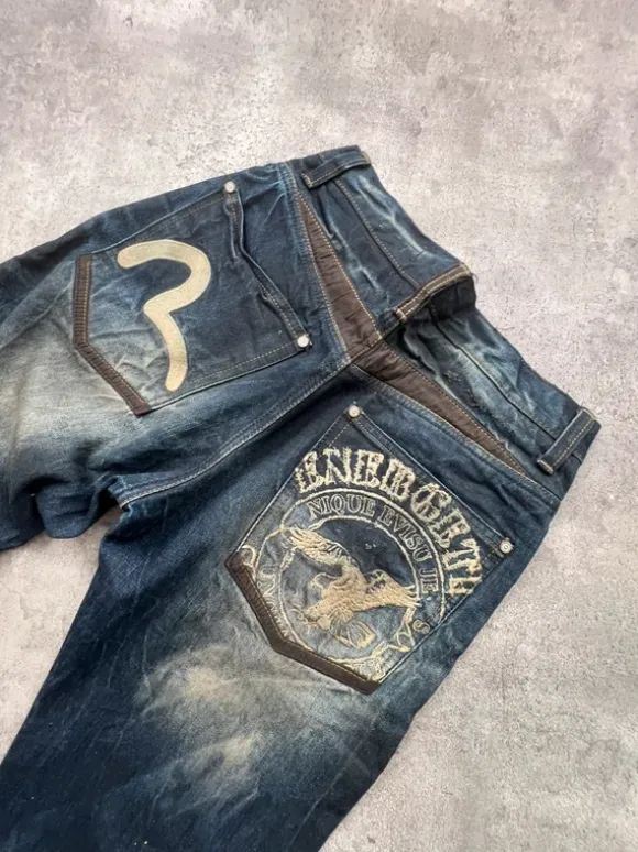 Japanese Evisu Straight Fit Denim | Dark Blue | W28 L32