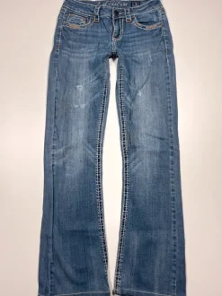 Jeans Miss Me Jeans Y2k Flared Bootcut Low waist Vintage Backprint Hose Blau Größe:XS