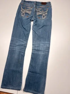 Jeans Miss Me Jeans Y2k Flared Bootcut Low waist Vintage Backprint Hose Blau Größe:XS
