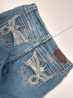 Jeans Miss Me Jeans Y2k Flared Bootcut Low waist Vintage Backprint Hose Blau Größe:XS