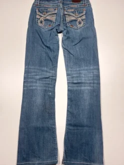 Jeans Miss Me Jeans Y2k Flared Bootcut Low waist Vintage Backprint Hose Blau Größe:XS