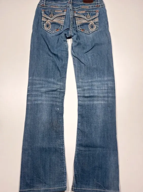 Jeans Miss Me Jeans Y2k Flared Bootcut Low waist Vintage Backprint Hose Blau Größe:XS