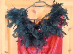 Kostüm Samtkleid mit Federbesatz