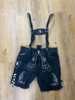 Kurze dunkelblaue Paulgos Trachten Lederhose GR 52 L mit Trägern