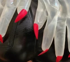 Latexhandschuhe Kurz gelb transparent Rote Nägel L
