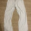 Low waist gestreifte linen hose