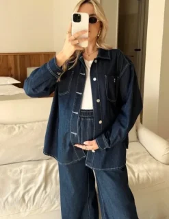 Lässiges Jeans Hemd und Hose Set oversized Umstandsmode Gr. S/M