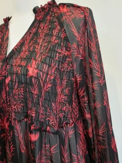 MNG Mango Boho Strandkleid Sommerkleid transparent Maxi Kleid schwarz rot Gr S