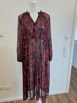 MNG Mango Boho Strandkleid Sommerkleid transparent Maxi Kleid schwarz rot Gr S