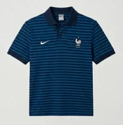 Nike Frankreich Polo Shirt Hellblau / Dunkelblau gestreift 🇫🇷 Vintage Y2K Streetwear Sommer Fit
