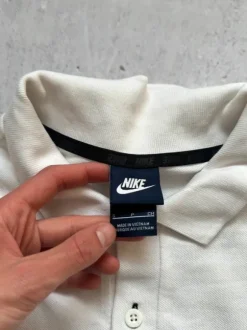 Nike Polohemd Schwarzes Swoosh Sommer | Weiß S | Vintage Retro Y2K