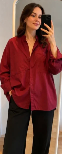 Oversize-Hemd in Bordeaux/dunklere Rosa