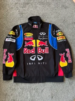 Red Bull F1 Style Vintage Bomberjacke Sommer M Unisex Schwarz