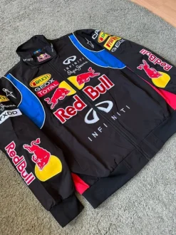 Red Bull F1 Style Vintage Bomberjacke Sommer M Unisex Schwarz