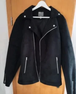 Schwarze Kunstleder Bikerjacke wie neu